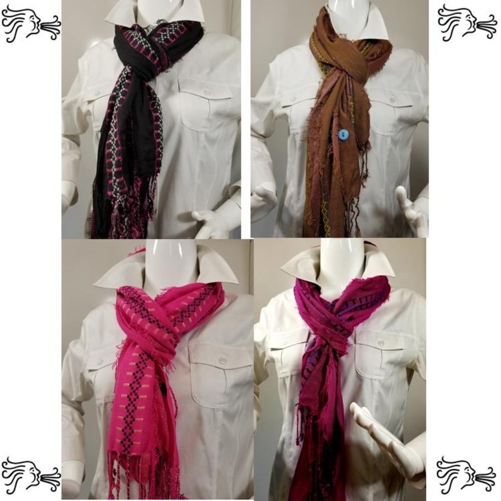 Striped Scarf Brown Raspberry Magenta Black